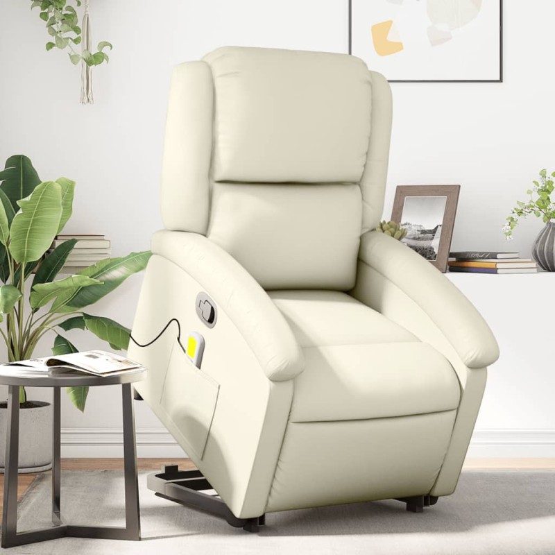 vidaXL Sillón reclinable de masaje de pie cuero artificial color crema vidaXL Sillón reclinable de masaje de pie cuero artificial color crema