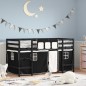 vidaXL Cama alta niños con cortinas madera pino blanco negro 80x200 cm