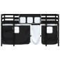 vidaXL Cama alta niños con cortinas madera pino blanco negro 80x200 cm