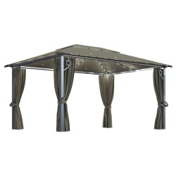 vidaXL Cenador con cortina y tira de luz LED aluminio taupé 400x300cm