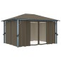 vidaXL Cenador con cortina y tira de luz LED aluminio taupé 400x300cm vidaXL Cenador con cortina y tira de luz LED aluminio taupé 400x300cm