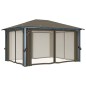 vidaXL Cenador con cortina y tira de luz LED aluminio taupé 400x300cm vidaXL Cenador con cortina y tira de luz LED aluminio taupé 400x300cm