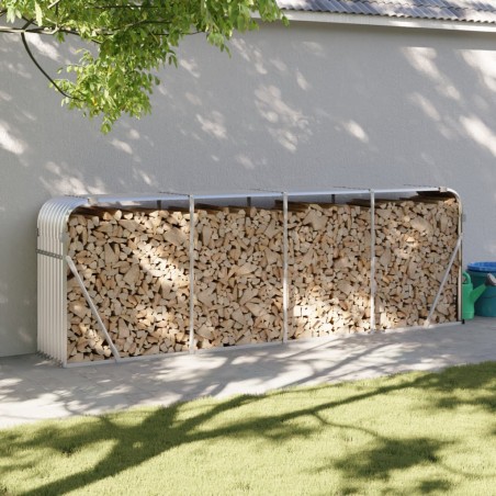 vidaXL Leñero de acero galvanizado plateado 300x45x100 cm