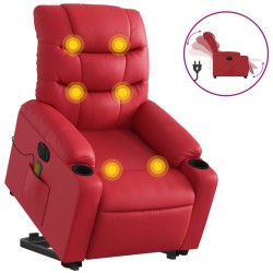 vidaXL Sillón de majaje elevable eléctrico cuero artificial rojo