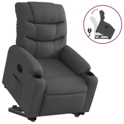 vidaXL Sillón reclinable elevable de tela gris oscuro