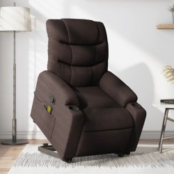 vidaXL Silla de masaje reclinable de pie de tela marrón oscuro