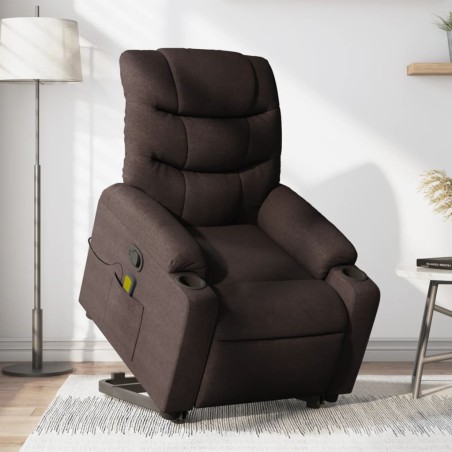 vidaXL Silla de masaje reclinable de pie de tela marrón oscuro