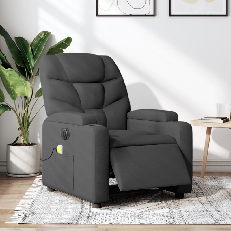 vidaXL Sillón reclinable de masaje eléctrico tela gris oscuro