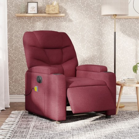 vidaXL Sillón de masaje reclinable eléctrico tela rojo tinto