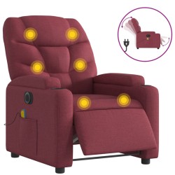 vidaXL Sillón de masaje reclinable eléctrico tela rojo tinto