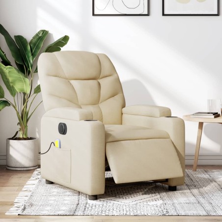 vidaXL Sillón reclinable de masaje eléctrico tela color crema