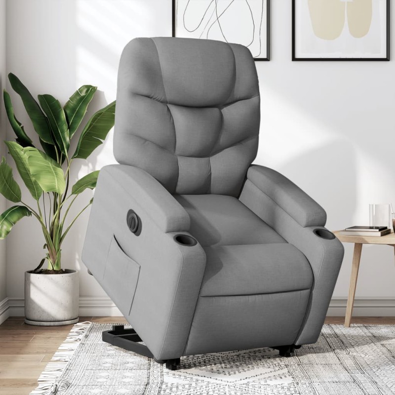 vidaXL Sillón eléctrico reclinable elevable de tela gris claro vidaXL Sillón eléctrico reclinable elevable de tela gris claro