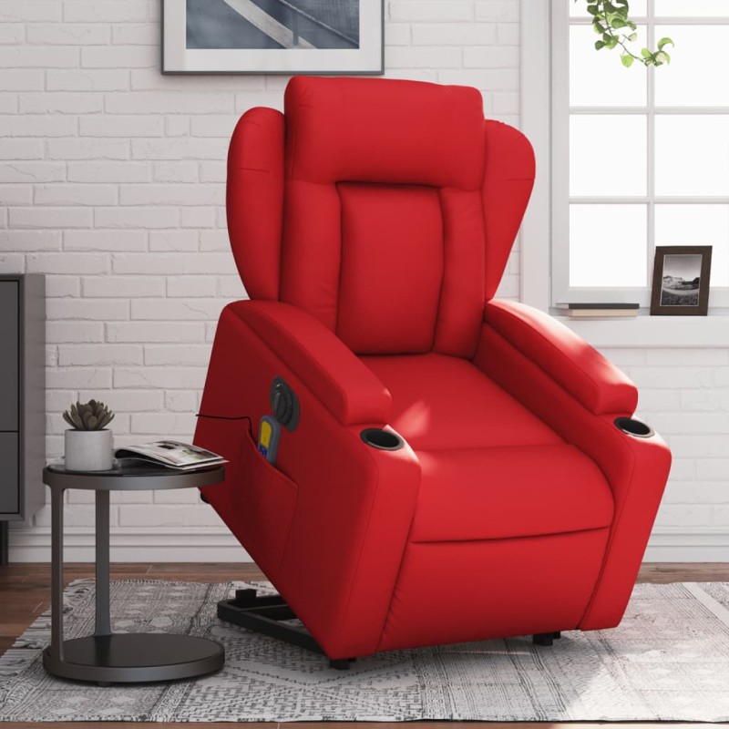 vidaXL Sillón de majaje elevable eléctrico cuero artificial rojo vidaXL Sillón de majaje elevable eléctrico cuero artificial rojo