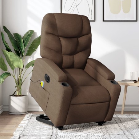 vidaXL Sillón de masaje eléctrico reclinable elevable tela marrón