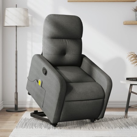 vidaXL Silla de masaje reclinable de pie de tela gris oscuro