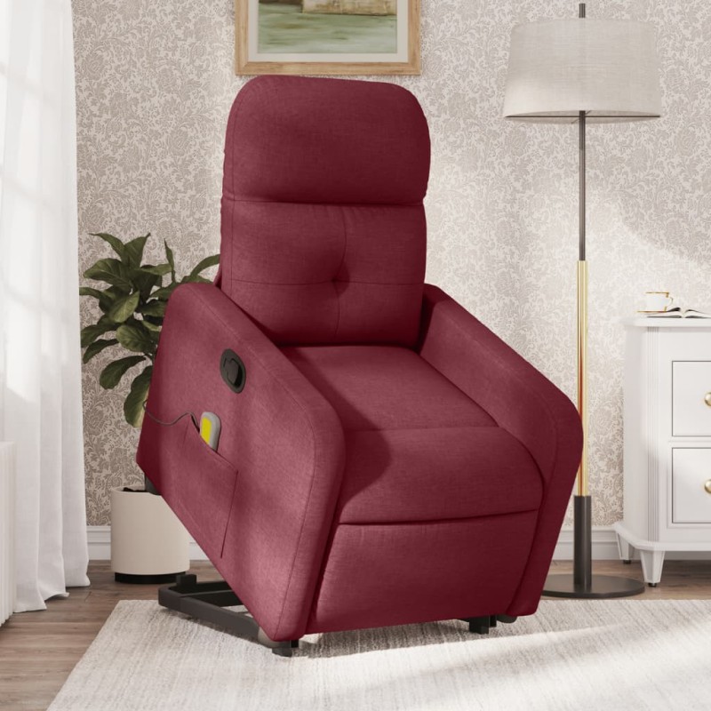 vidaXL Sillón reclinable de masaje elevable tela rojo tinto vidaXL Sillón reclinable de masaje elevable tela rojo tinto