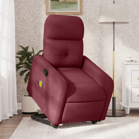 vidaXL Sillón reclinable de masaje elevable tela rojo tinto