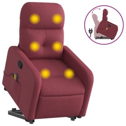 vidaXL Sillón reclinable de masaje elevable tela rojo tinto
