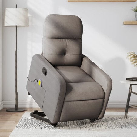 vidaXL Sillón reclinable de masaje elevable tela gris taupé