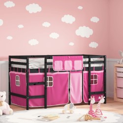 vidaXL Cama alta para niños con cortinas madera pino rosa 80x200 cm