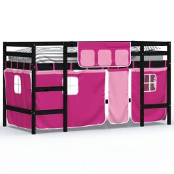vidaXL Cama alta para niños con cortinas madera pino rosa 80x200 cm