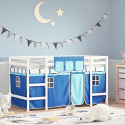 vidaXL Cama alta para niños con cortinas madera pino azul 90x200 cm