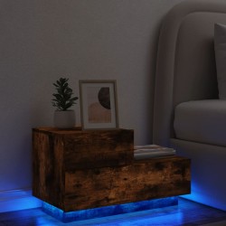 vidaXL Mesita de noche con luces LED roble ahumado 70x36x40,5 cm
