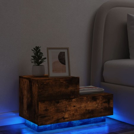 vidaXL Mesita de noche con luces LED roble ahumado 70x36x40,5 cm