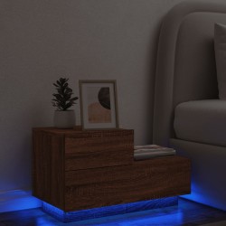 vidaXL Mesita de noche con luces LED roble marrón 70x36x40,5 cm