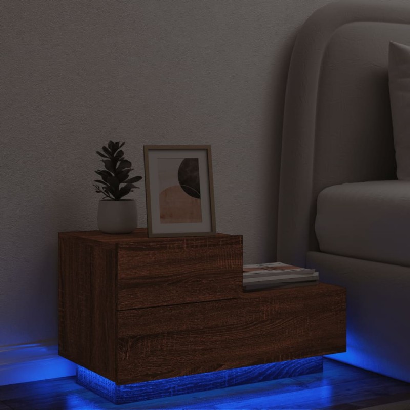 vidaXL Mesita de noche con luces LED roble marrón 70x36x40,5 cm vidaXL Mesita de noche con luces LED roble marrón 70x36x40,5 cm