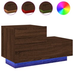 vidaXL Mesita de noche con luces LED roble marrón 70x36x40,5 cm