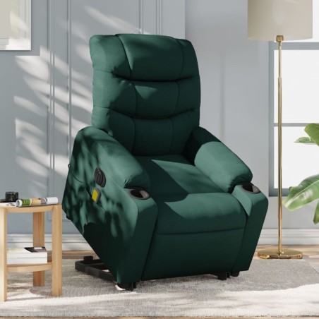 vidaXL Sillón masaje eléctrico reclinable elevable tela verde oscuro