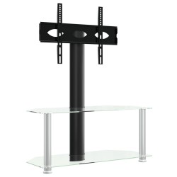 vidaXL Mueble TV esquina 2 niveles para 32-70 pulgadas negro plateado