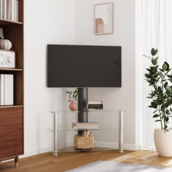 vidaXL Mueble TV esquina 3 niveles para 32-70 pulgadas negro plateado
