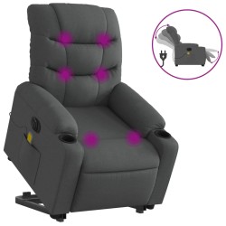 vidaXL Sillón de masaje eléctrico reclinable elevable tela gris oscuro