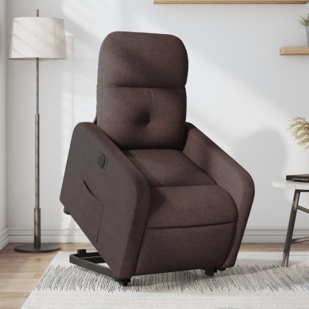vidaXL Sillón eléctrico reclinable elevable de tela marrón oscuro