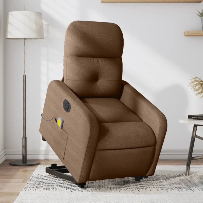 vidaXL Sillón de masaje eléctrico reclinable elevable tela marrón vidaXL Sillón de masaje eléctrico reclinable elevable tela marrón
