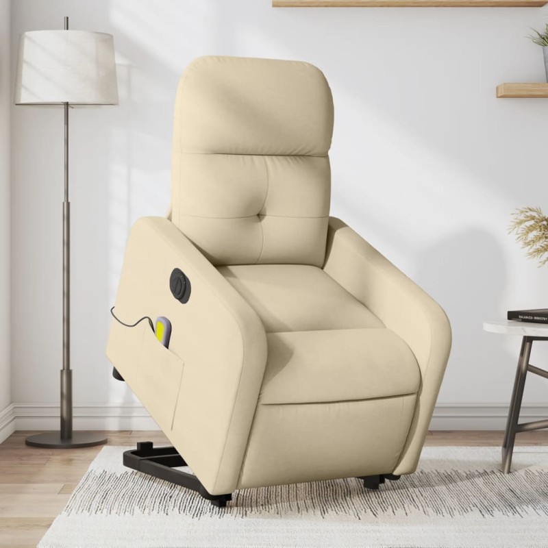vidaXL Sillón de masaje eléctrico reclinable elevable tela crema vidaXL Sillón de masaje eléctrico reclinable elevable tela crema
