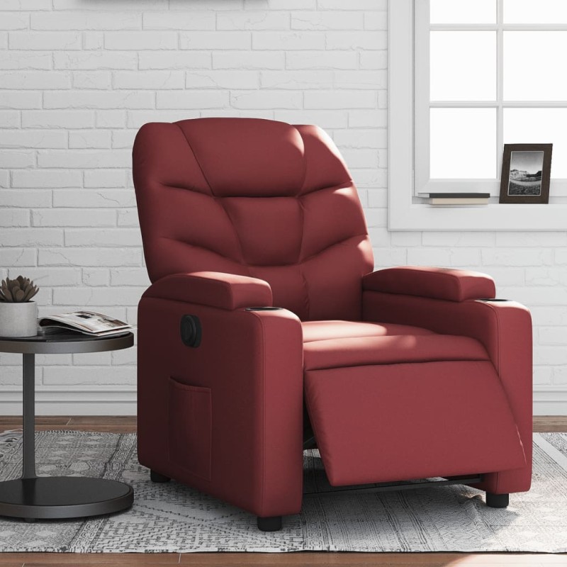 vidaXL Sillón reclinable eléctrico de cuero sintético rojo tinto vidaXL Sillón reclinable eléctrico de cuero sintético rojo tinto