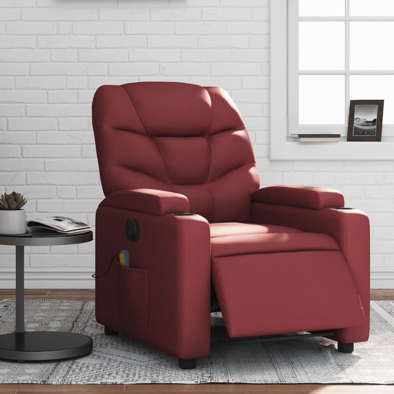vidaXL Sillón de masaje reclinable de cuero artificial rojo tinto vidaXL Sillón de masaje reclinable de cuero artificial rojo tinto