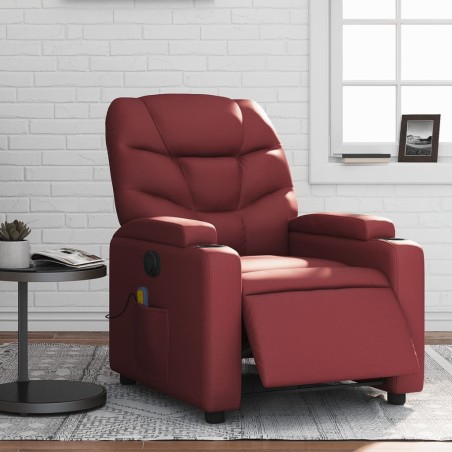 vidaXL Sillón de masaje reclinable de cuero artificial rojo tinto