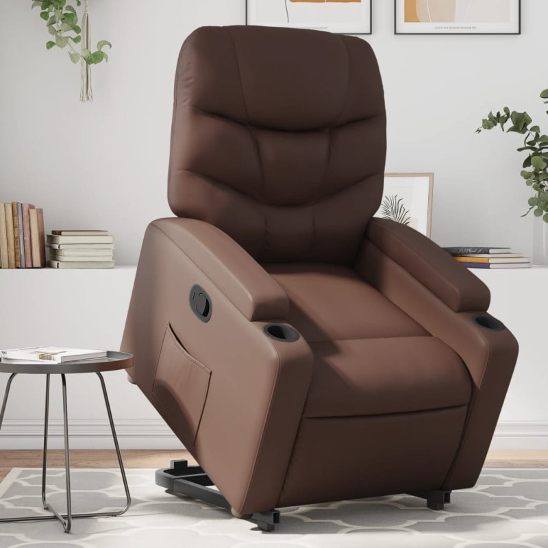 vidaXL Sillón reclinable elevable cuero sintético marrón vidaXL Sillón reclinable elevable cuero sintético marrón