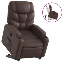 vidaXL Sillón reclinable elevable cuero sintético marrón