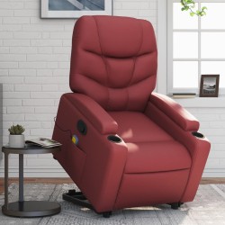 vidaXL Sillón reclinable de masaje de pie cuero artificial rojo tinto