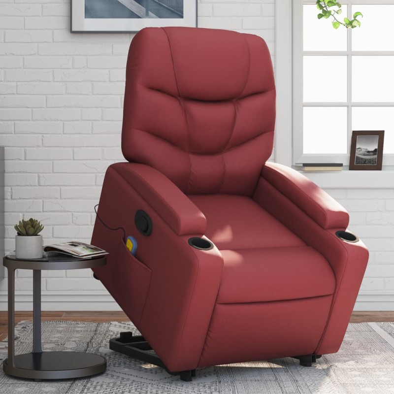 vidaXL Sillón reclinable de masaje de pie cuero artificial rojo tinto vidaXL Sillón reclinable de masaje de pie cuero artificial rojo tinto