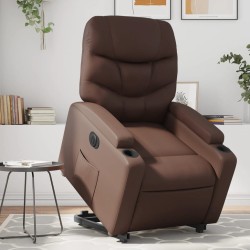 vidaXL Sillón reclinable elevable eléctrico de cuero sintético marrón
