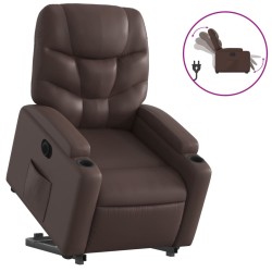 vidaXL Sillón reclinable elevable eléctrico de cuero sintético marrón