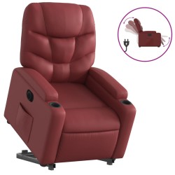 vidaXL Sillón elevable eléctrico cuero artificial rojo tinto