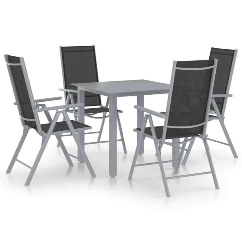 vidaXL Set de comedor para jardín 5 piezas aluminio plata y negro vidaXL Set de comedor para jardín 5 piezas aluminio plata y negro
