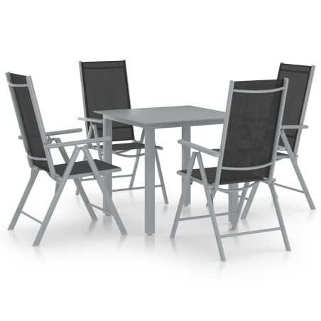 vidaXL Set de comedor para jardín 5 piezas aluminio plata y negro